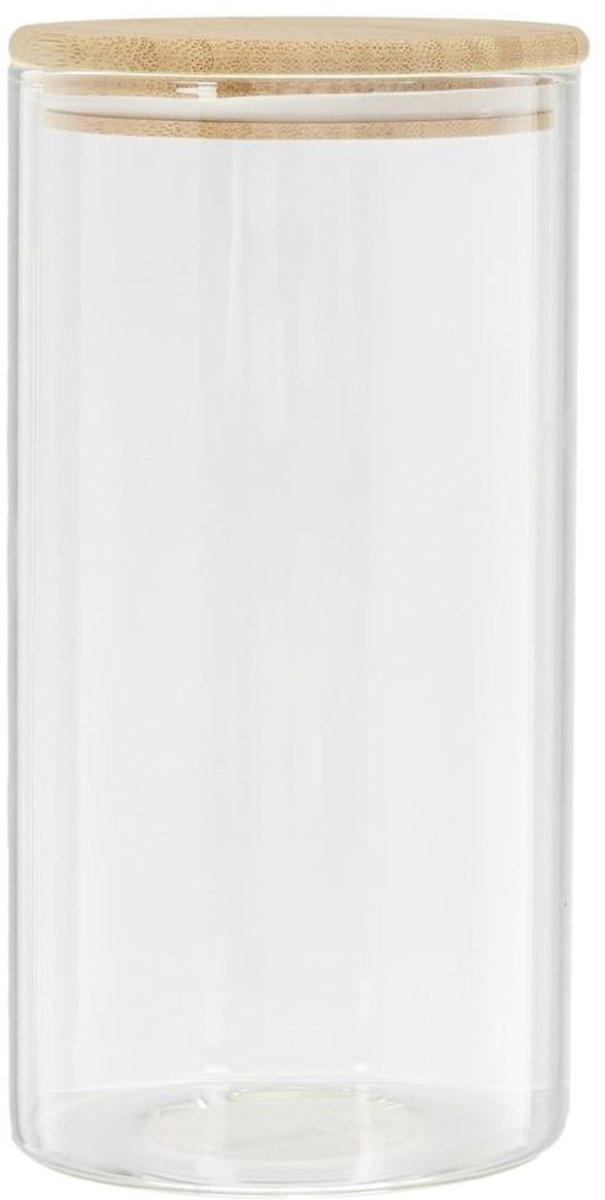 Famanu - voorraadpot, 1,2 l, borosilicaatglas, bamboe, transparant, 10,3 x 10,3 x 20 cm