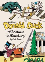 Donald Duck en een aap bouwen een kerstboom op, met Donald Duck die in het midden van planken valt.