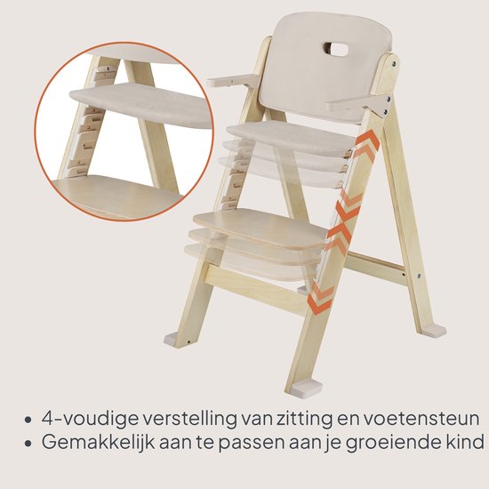 Lionelo Floris Kinderstoel 3in1 met kussens - Houten eetstoel, kinderstoel met voetensteun & stoel tot 40 kg - 4-traps verstelbare zitting en voetensteun - Afneembare tafel, veiligheidsharnas - Scandinavisch design, groeit mee met kind van Merkloos — afbeelding 4