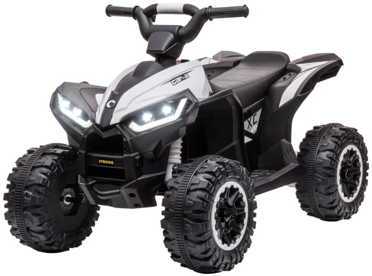 Elektrische Kinderquad - Voertuig met 4 Wielen - 12V - tot 6 km/u - Kinderen 3-5 jaar - met USB-aansluiting en Claxon - LED-Koplampen & Muziek - Kindervoertuig - Accuvoertuigen - Zwart + Wit