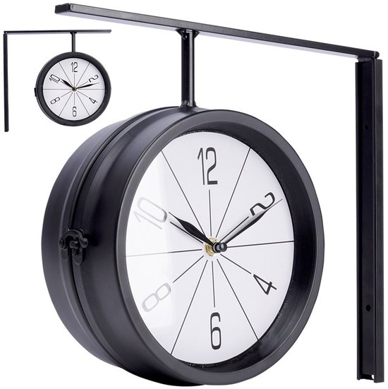 Horloge murale double face noire design moderne 30 cm