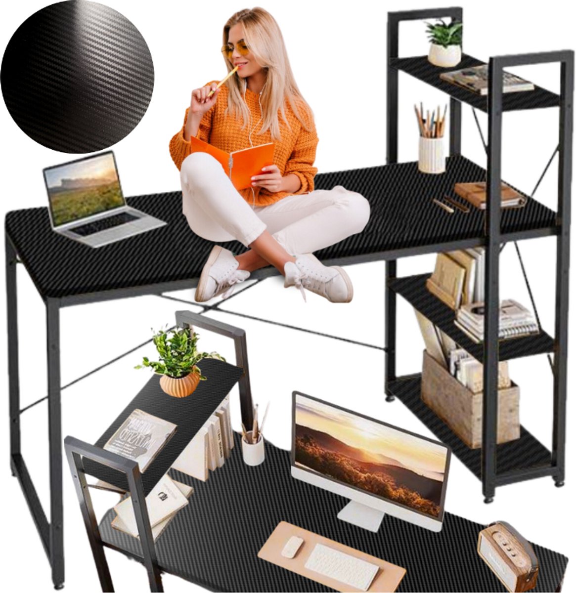 SEDDŌ Serie - Bureau Loft - Zwart - Met Regaal - Gaming - School