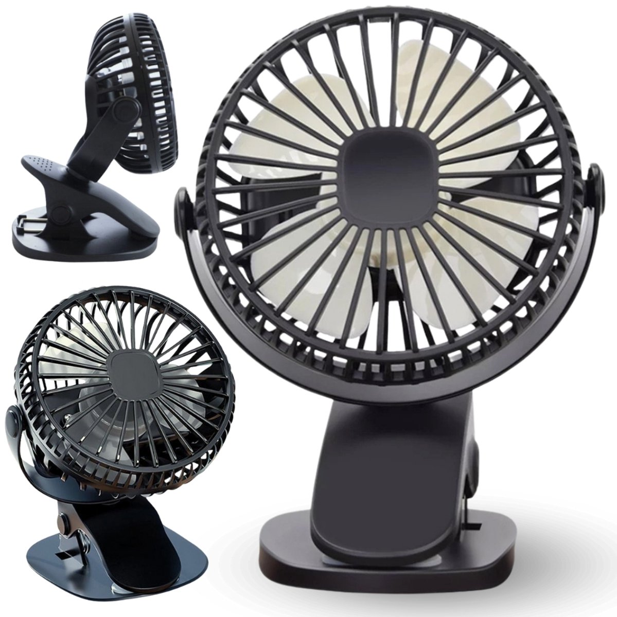 Sandos - Mini Ventilator - USB Oplaadbaar - 3 Niveaus - Draaibare Kop - Zwart