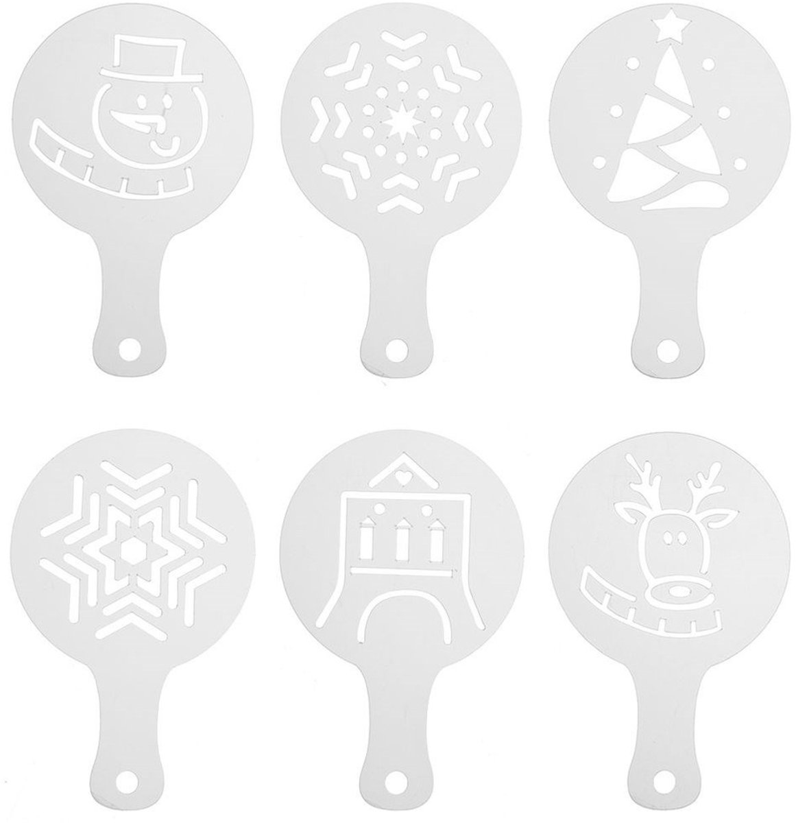 Orion - Decoratie Sjablonen - 6 stuks - Kerstmotief - Voor Koffie en Desserts