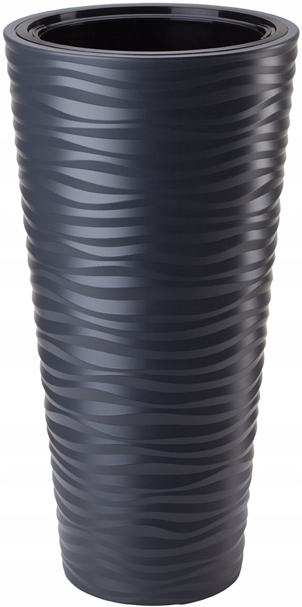 Form Plastic Plantenpot/bloempot Sahara Dunes Round - kunststof - antraciet - D40 x H79 cm - met binnenpot