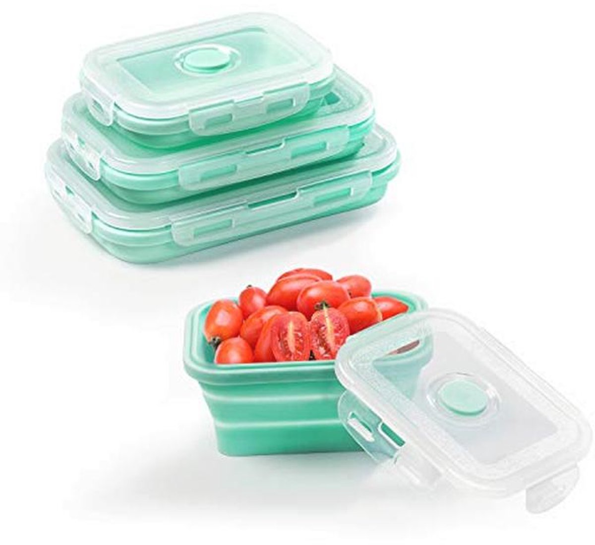Siliconen Lunchbox Set van 3 - Opvouwbare Voedselopslagcontainers met BPA-vrije Deksels voor Oven, Magnetron en Vriezer, Groen