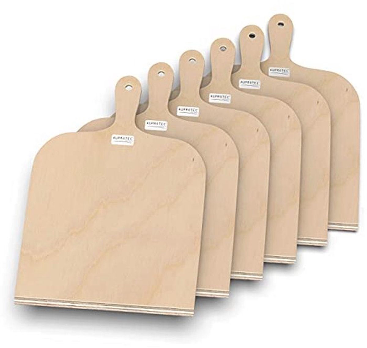 Houten Pizzaschep en Pizzabord Set van Berken - Set van 6, Maat S 26 x 20 cm