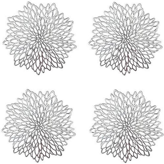 Placemat, PVC geïsoleerde tafelmat, ronde gouden placemats, 4 metallic geperst vinyl rond bloemblad eettafelmatten wasbaar en afwasbaar voor feest bruiloft decoratie