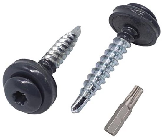 SKIR'CO  200 Stuks  Dakschroeven, 4,8 X 20 Mm Geschilderde Zelfborende Schroeven Met Epdm Ringen Torx Kop Zuiver Wit Ral 9010 681766186