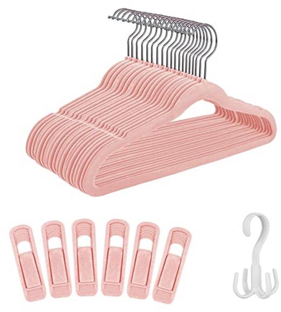 Roze fluwelen kleerhangers voor kinderen - 30 stuks - antislip en ruimtebesparend