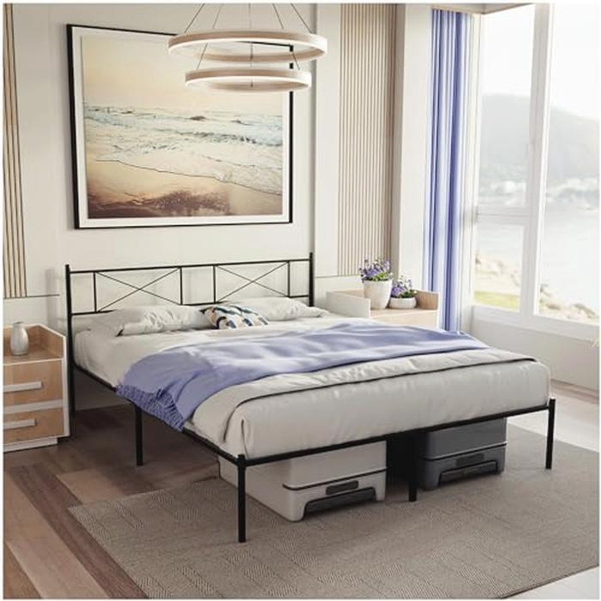 Metalen Bedframe 140x200 met Hoofdbord en Lattenbodem - Eenvoudige Montage en Slimme Opbergruimte