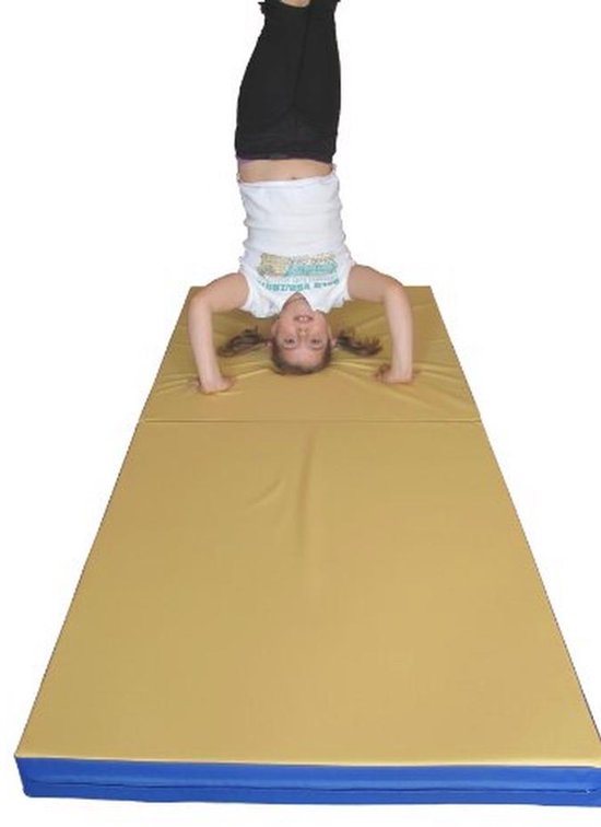 Opvouwbare Gymnastiekmat voor Thuis - 8 cm Dikke Zachte Fitnessmat voor Kinderen en Yoga - Afwasbare Sportmat (200 x 100 cm, Geel/Blauw) — afbeelding 3