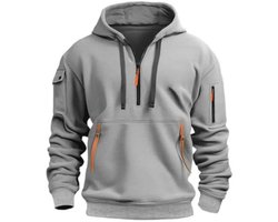 MakingDa Herenhoodie met kwart rits, fleece trui met ritszakken en trekkoord, lange mouwen, trainingspak-top met manchetten, capuchon en losse pasvorm, klassieke modieuze trui voor werk en vrije tijd