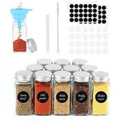 Organess 24 Glazen Kruidenpotjes Vierkant Met Zwarte Deksel 3 Soorten Strooideksels Kruidenstrooier Spice Jars Complete Set Incl Kruiden Stickers Krijtstift En Accessoires 120ml 590158853