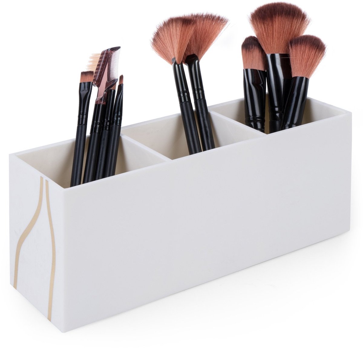 Unyqoos® Stijlvolle beige make-up organizer met drie vakken voor op de kaptafel