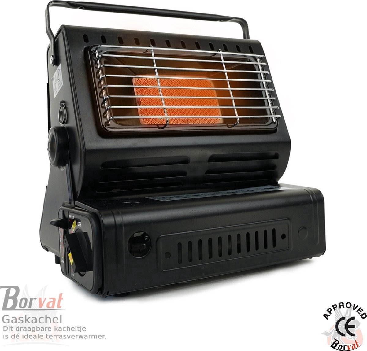 Borvat® Kamping Gaskachel - Heater - Kachel - Terrasverwarmer - Camping gaskachel - Buitenkachel - Gas Heater - Verstelbaar - Draagbaar - Zwart