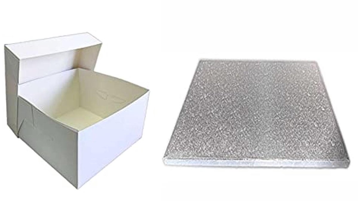 Witte Taartdoos en Zilveren Taartdrum Combo - Perfect voor Bruiloften en Feesten (8 inch)