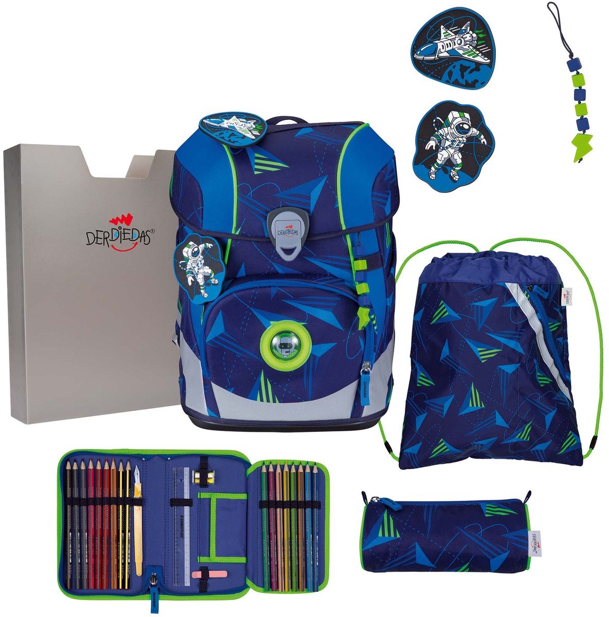 DerDieDas schooltas ErgoFlex Tiny LED Set 6-delig Moon Mission blauw