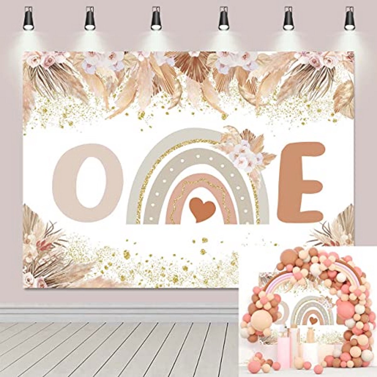 Boho Regenboog Feest Achtergrond voor Baby Shower en Verjaardag