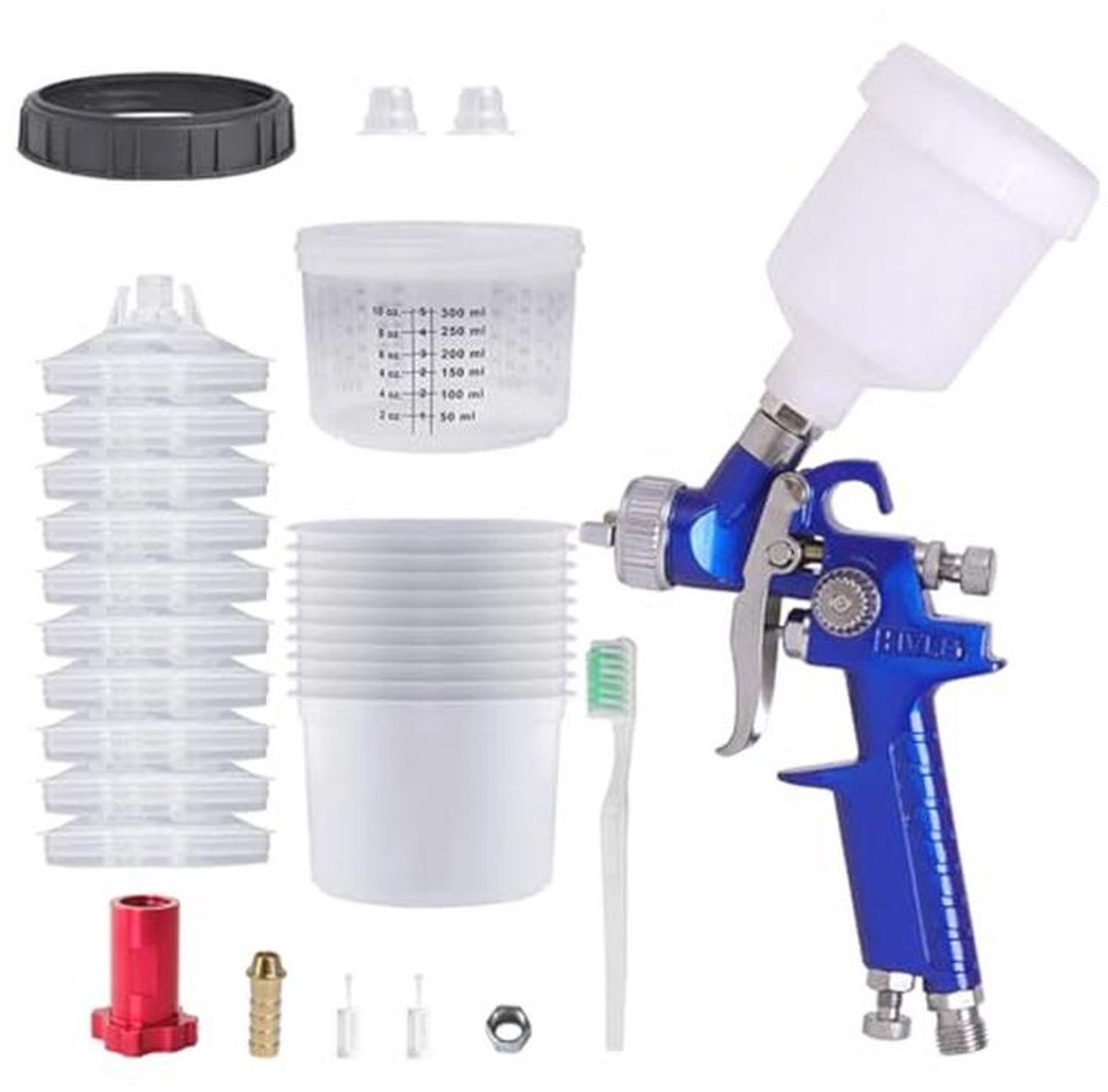 Professioneel HVLP Spuitpistool Set met Verfspuit, Wegwerpbekers en Manometer