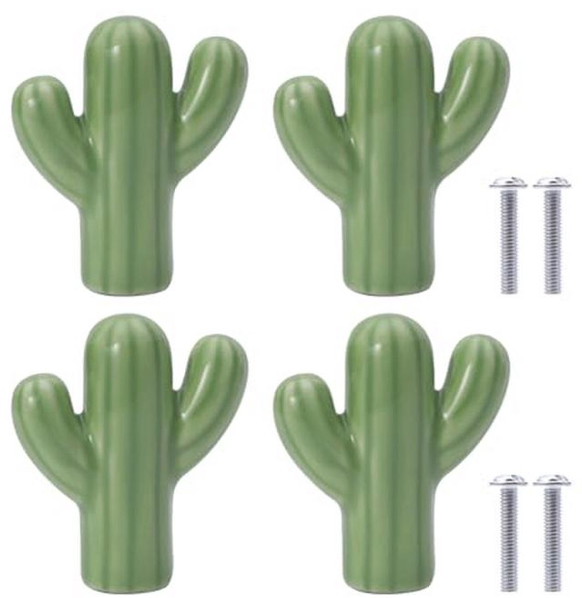 Keramische Cactusvorm Deurklinken - 4 Stuks Meubelknoppen voor Kinderkamers, Keukens en Ka