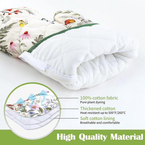 Arquiel Ovenwant en pannenlappen, bloemen, set van 4, 100% katoen, hittebestendige keukenhandschoen voor koken, bakken, grillen, cadeau