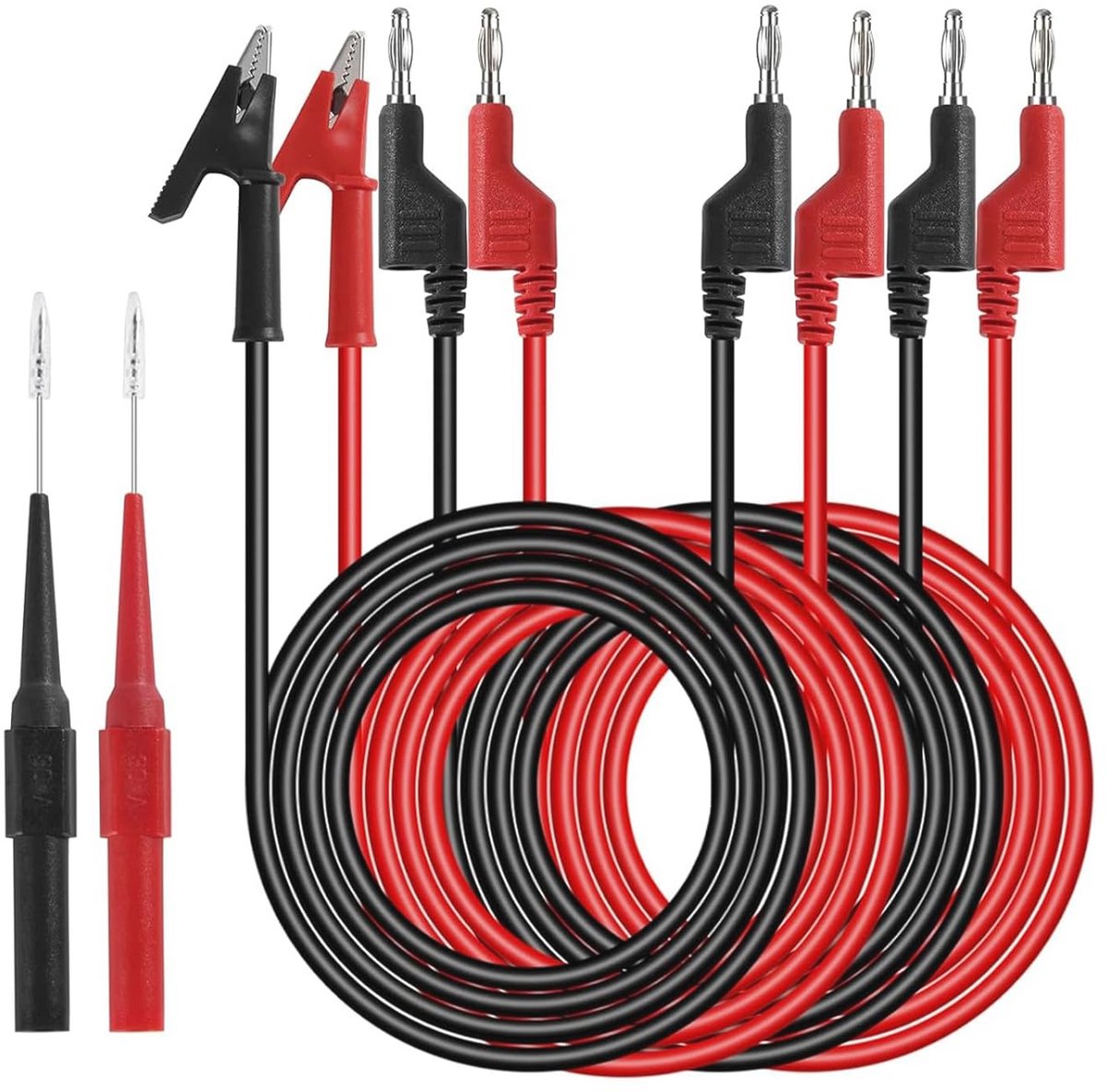 Meetleidingen set voor multimeter - 6 stuks met krokodillenklemmen en geïsoleerde banaanstekkers