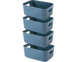 EURXLQ 4 Opbergdoos,Kunststof Opbergmand met Handgrepen,Keukenkast,Opbergdoos,Kunststof Doos Organizer box voor Badkamer,Keuken (Marineblauw, 25×18×10 cm)
