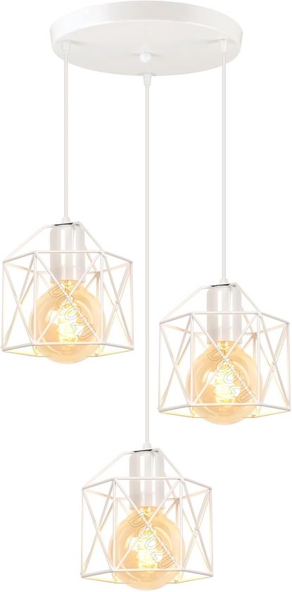 Industriële Hanglamp 3-Lichts - Vintage Plafondlamp met Rechthoekige Kooi
