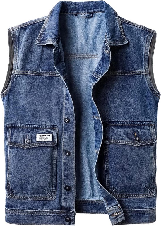 YOUTHUP Heren denim gilet met capuchon casual vintage gescheurde bovenkleding gilets cowboy mouwloos vest, 2207 Blauw, S