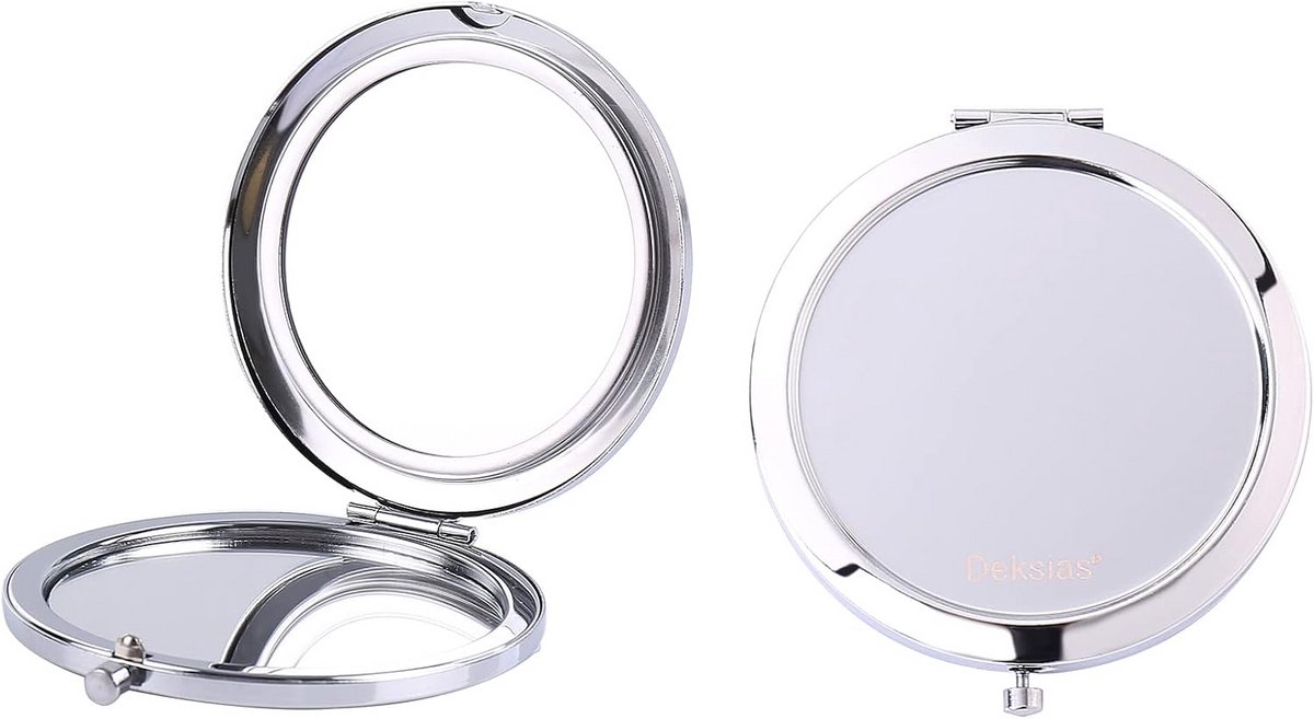 Compacte Ronde Make-up Spiegel voor Handtas en Reizen - Verzilverd Vergrootglas
