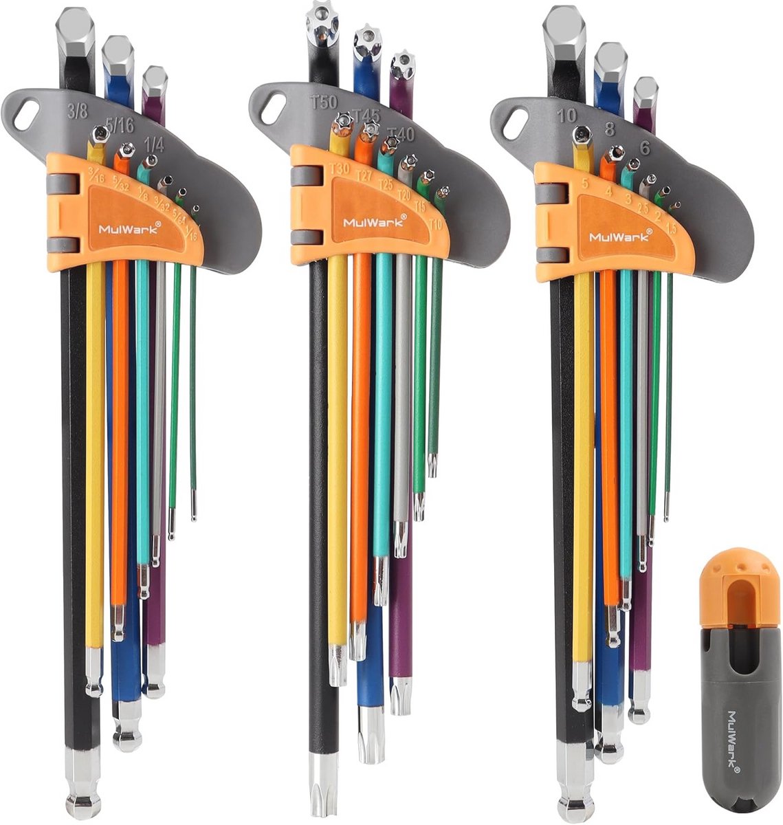 28-delige inbussleutelset met extra lange arm en kogeluiteinde | S2 Stalen T-handgreep | SAE en metrische maten inclusief TORX | Perfect voor vakantie cadeau