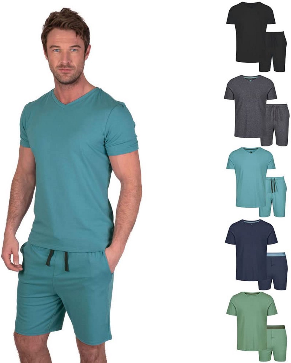 Heren Pyjama Set met Korte Mouwen en Korte Broek, Luxe Katoen Modal en Elastaan, Comfortabele Nachtkleding