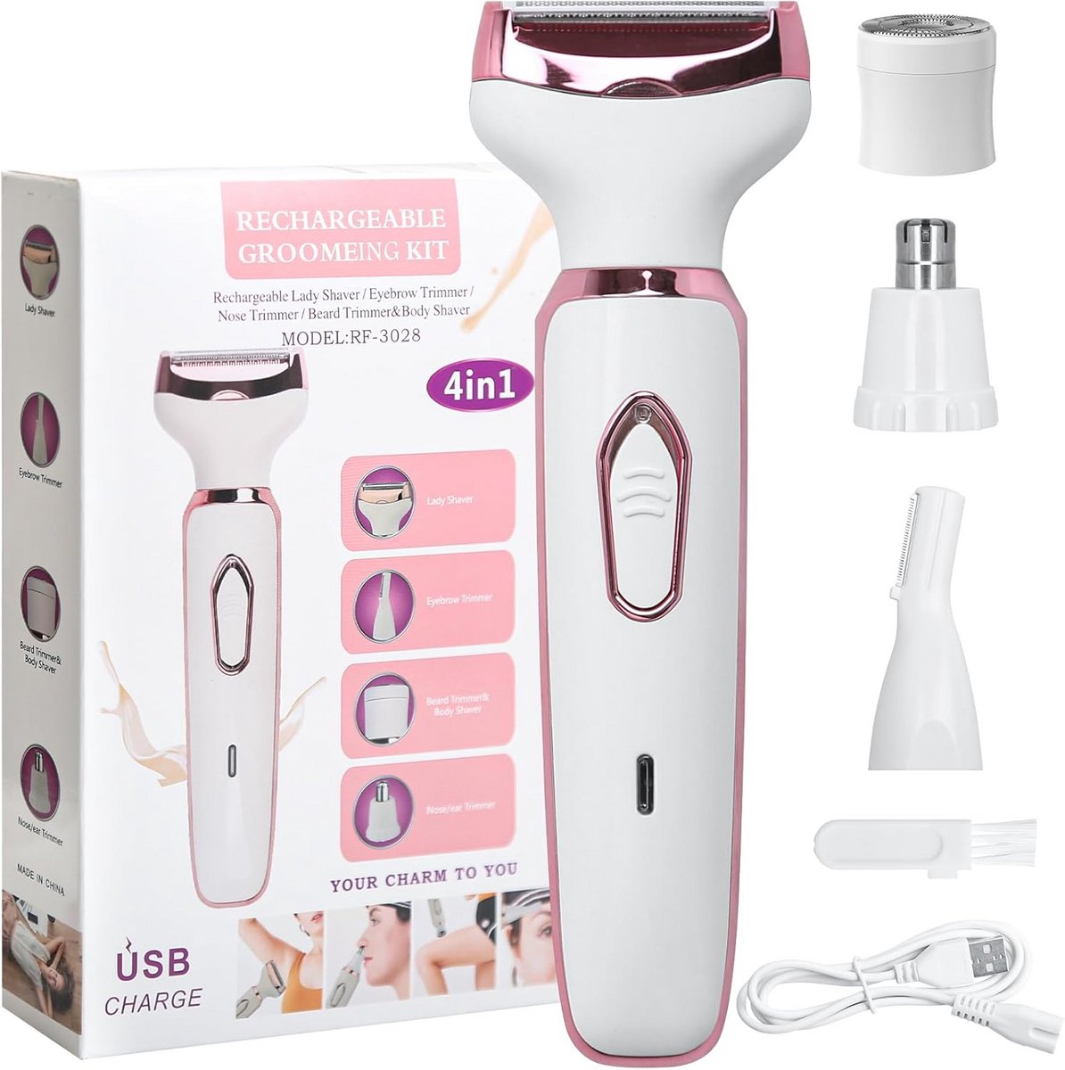 4-in-1 elektrisch scheerapparaat voor dames - Draadloos en oplaadbaar via USB