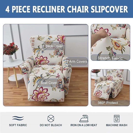 Relax Slipcover Recliner Stoelhoes 4-Delige Lazyboy Bankhoezen Non Slip Reclining Slipcovers met Opbergzakken Meubelbeschermer voor Woonkamer (Color : 6#, Size : 1seat) — afbeelding 3