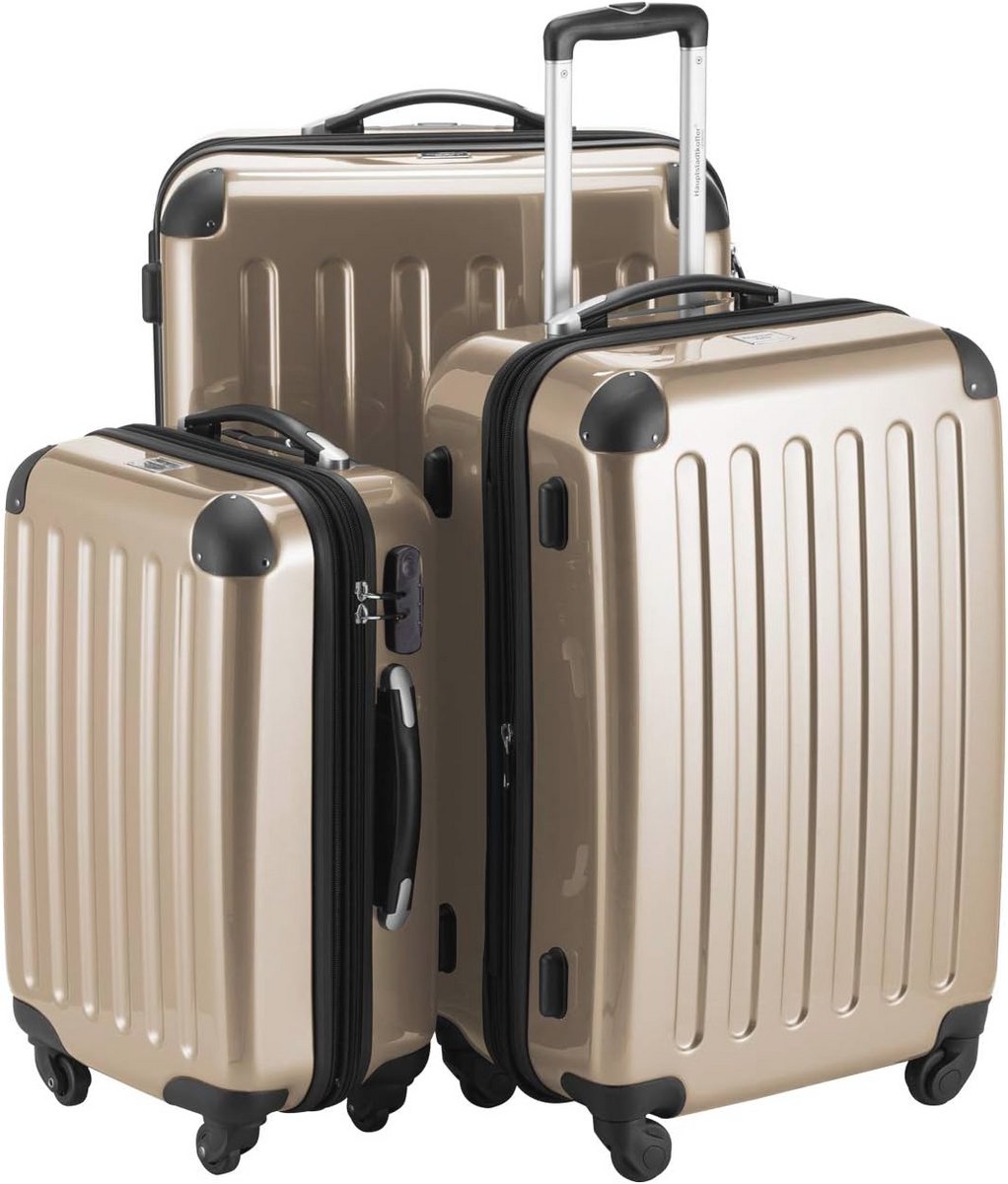 3-delige Hartschalen Kofferset in Champagnekleur - Handbagage & Ruime Koffers