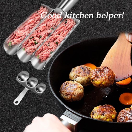 gehaktballen maker - RVS Gehaktbal Maker - Roestvrijstalen gehaktballenmaker - gehaktballenlepelmaker - thuiskookgereedschap - draagbare gehaktballemallen - voor snel maken van gehaktballetjesdeeg van Merkloos — afbeelding 2