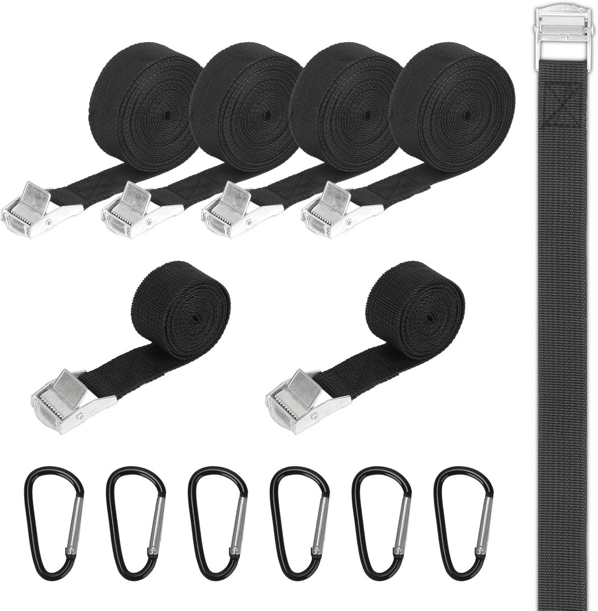 12 Stuks Verstelbare Spanbanden met Ratel voor Auto, Fiets, Bagage en Camping