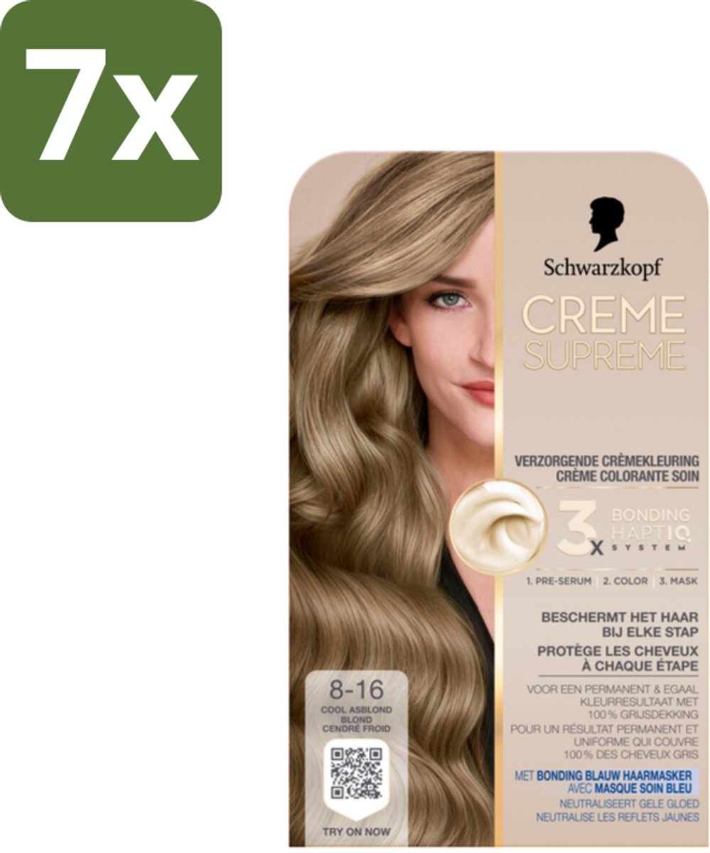 Schwarzkopf - Haarkleuring - Creme Supreme 8-16 - Cool Asblond - 245g - Bulkverpakking - 7 stuks