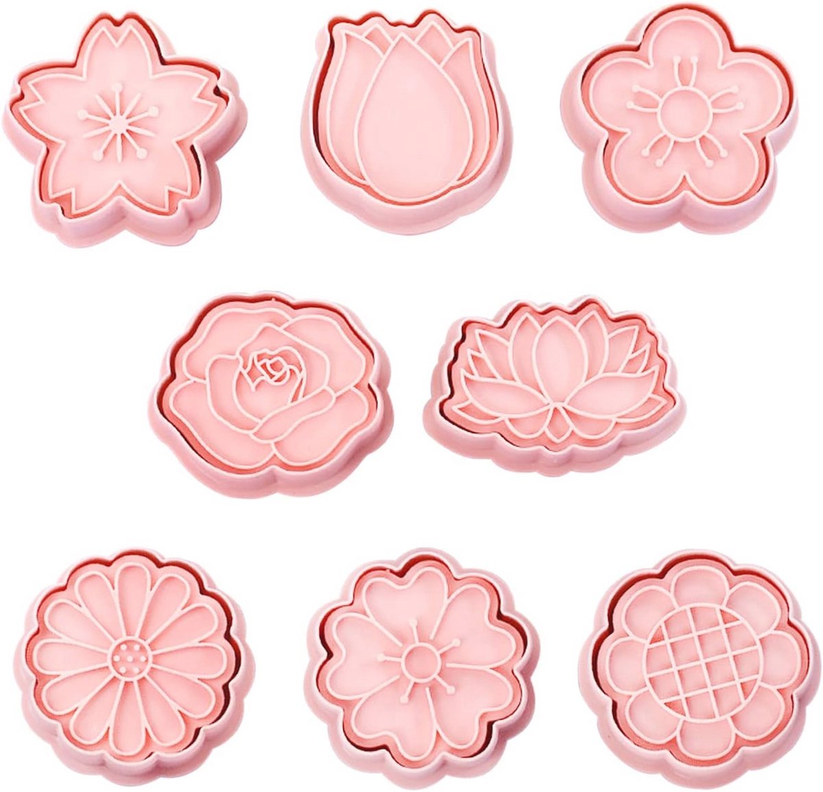 Set van 8 3D-koekjesvormen voor kinderen - Creatief bakken met bloemvormen
