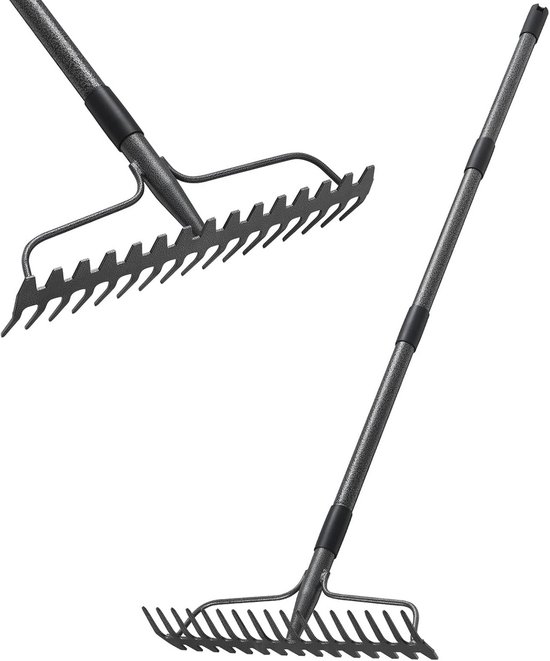 Starbover Boog hark met 17 tanden, tuinharken metaal Heavy Duty 152 cm, groot oppervlak bladhark met brede kop voor aarde, bladeren en grind, grijs Starbover Boog hark met 17 tanden, tuinharken metaal Heavy Duty 152 cm, groot oppervlak bladhark met brede kop voor aarde, bladeren en grind, grijs
