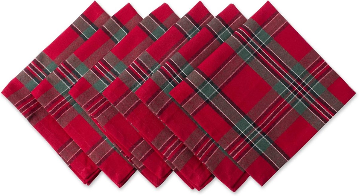Katoenen Keuken Decor Set voor Vakantie - Rood en Groen, 20x20 cm Servetten
