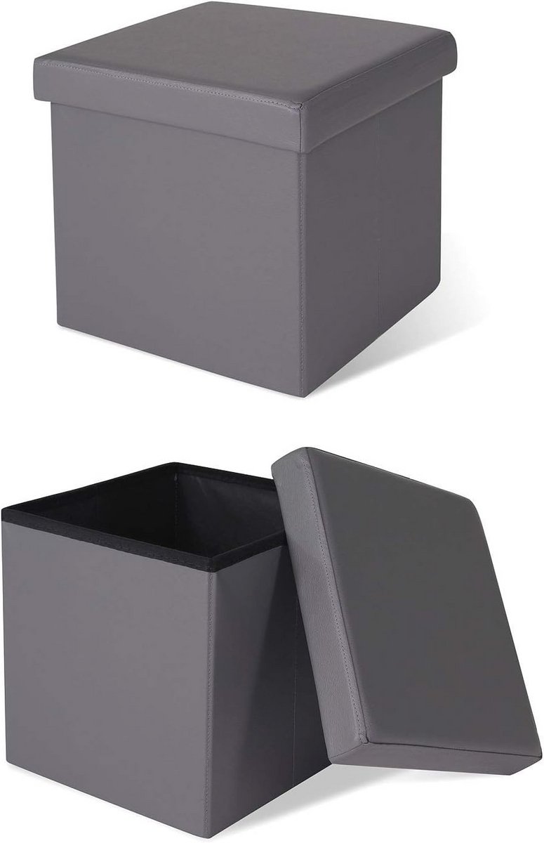 Kruk en voetenbank van kunstleer - Grijs - 38 x 38 x 38 cm