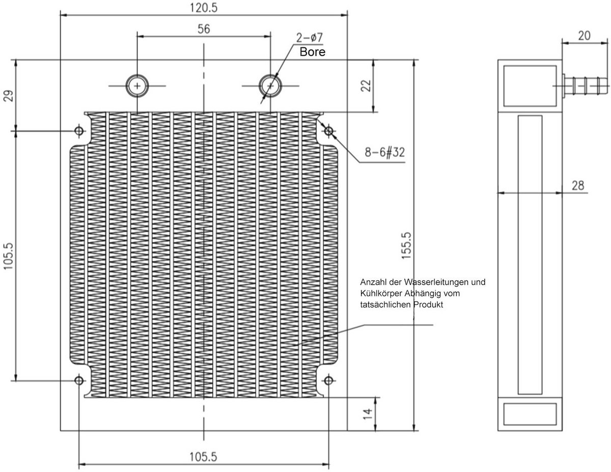 Aluminium Waterkoeler voor PC CPU - 12-Buiss Warmtewisselaar met 120mm Bevestiging