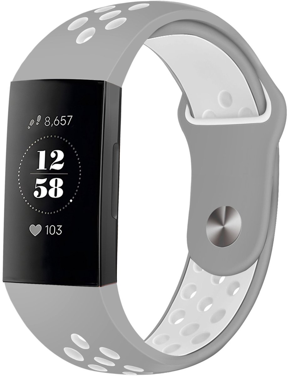 Siliconen sport bandje - Geschikt voor Fitbit Charge 3/ Charge 4 - Grijs