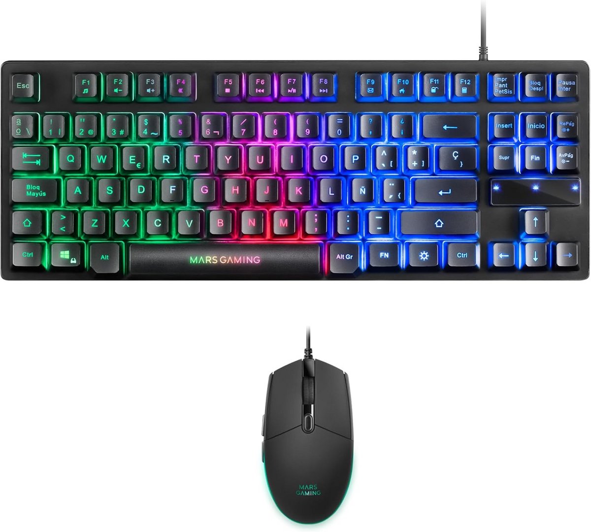 Compact Gaming Toetsenbord en Muis Combo met RGB Verlichting, 3200 DPI