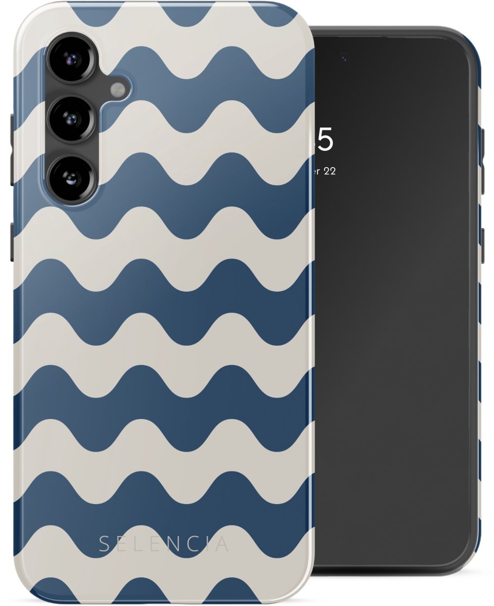 Selencia Hoesje - Geschikt voor Samsung Galaxy S23 FE - Backcover - Wave Vibes Classic Blue
