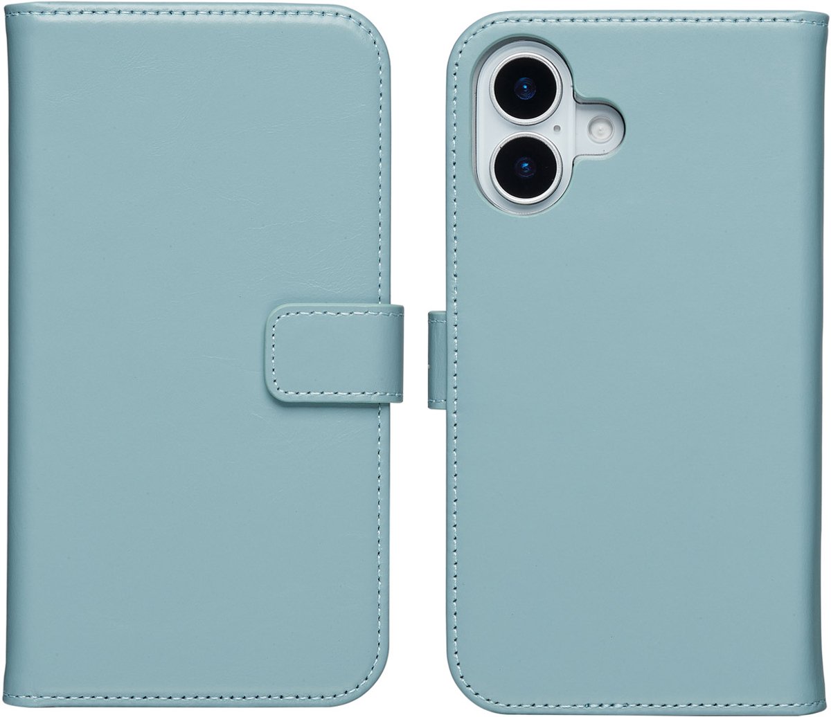 Selencia Hoesje - Geschikt voor Apple iPhone 17 - Echt Lederen Bookcase - Air Blue