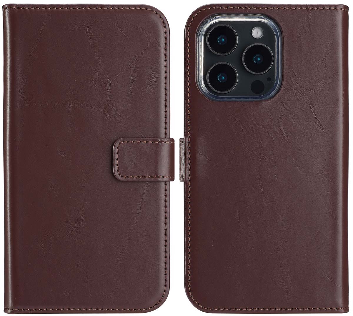 Selencia Hoesje - Geschikt voor Apple iPhone 16 Pro - Echt Lederen Bookcase - Bruin