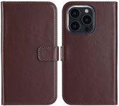 Selencia Hoesje - Geschikt voor Apple iPhone 16 Pro - Echt Lederen Bookcase - Bruin